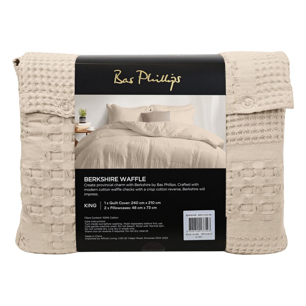 Bas Phillips Berkshire Cotton Waffle Duvet/Quilt Cover Set Birch