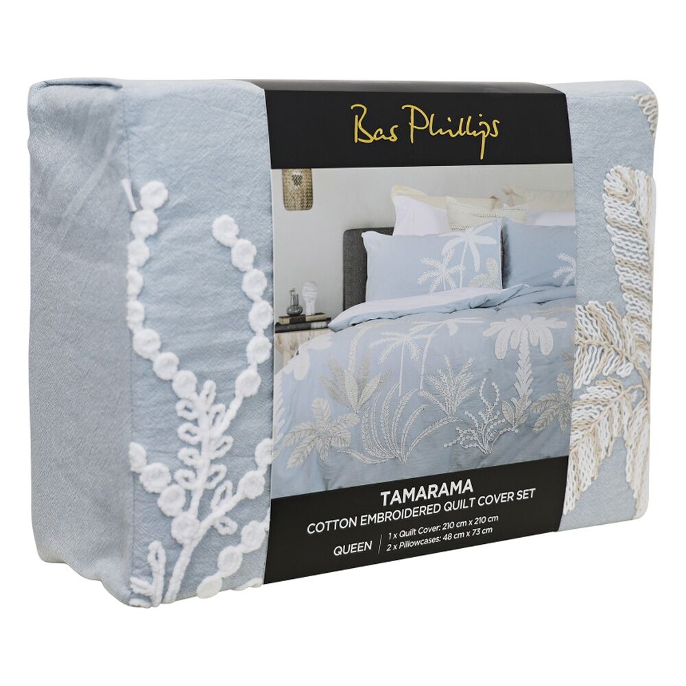 Bas Phillips Tamarama Cotton Embroided Duvet/Quilt Cover Set Ice Blue