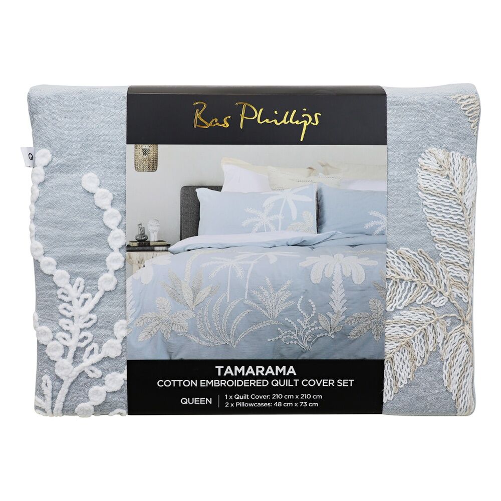 Bas Phillips Tamarama Cotton Embroided Duvet/Quilt Cover Set Ice Blue