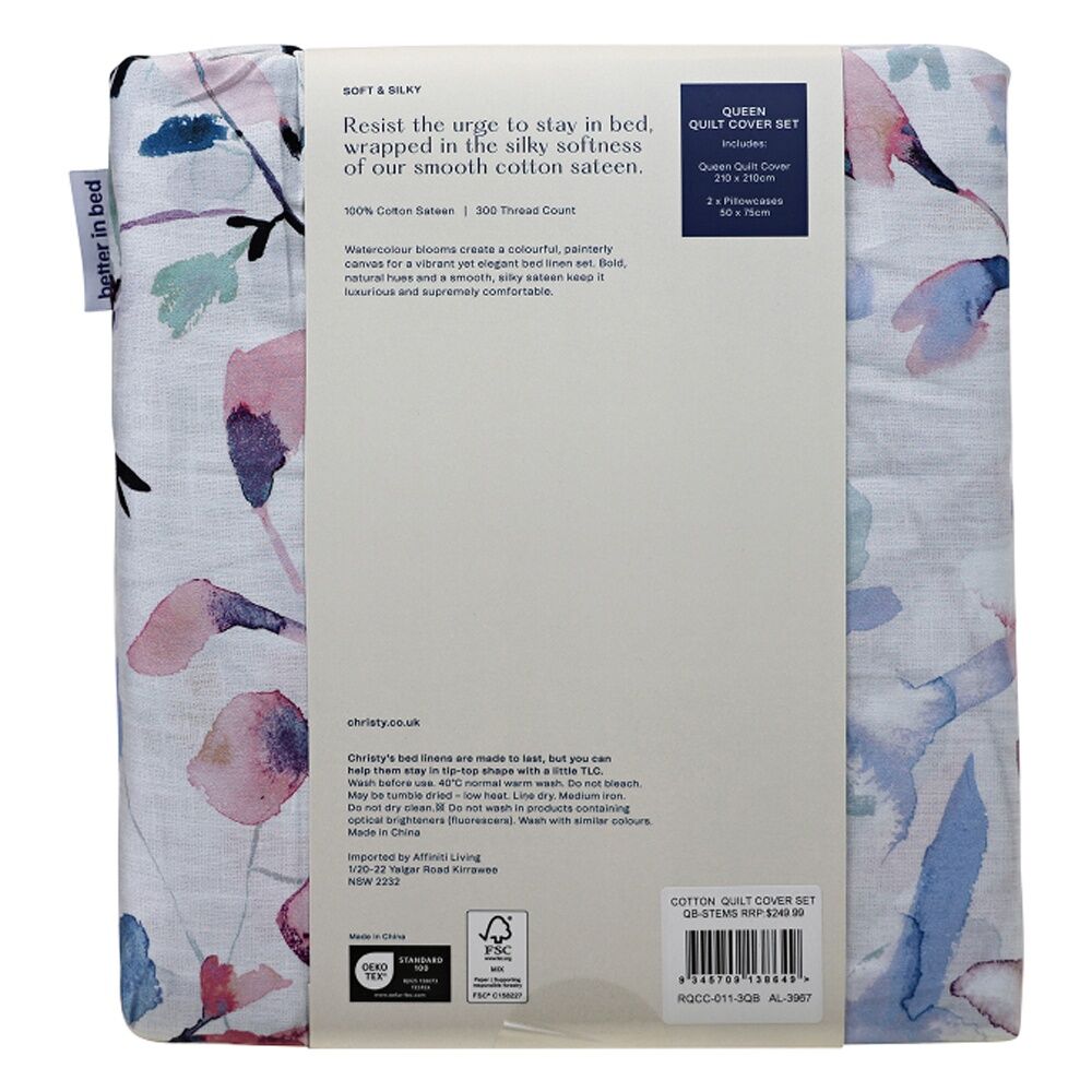 Christy Stems Dusty Pink Duvet/Quilt Cover Set Cotton Sateen Multicoloured