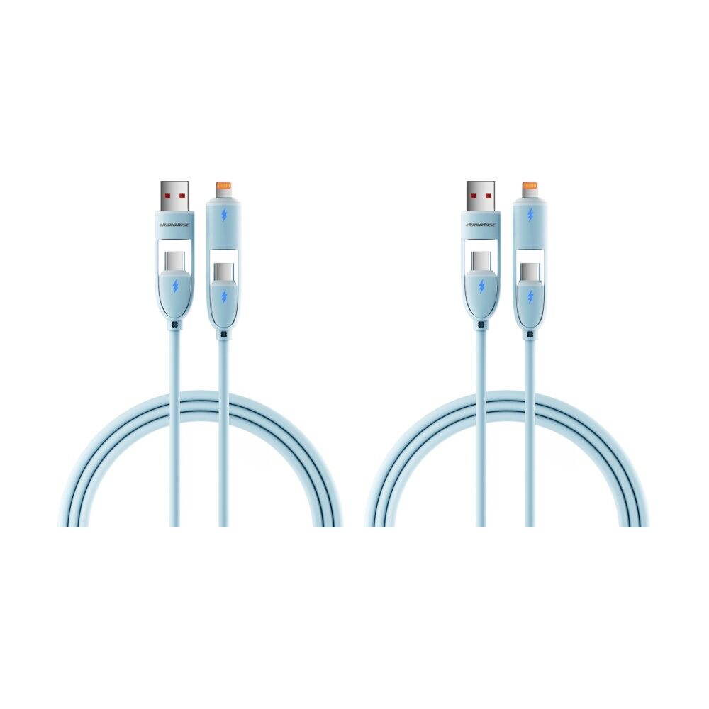 2PK Rockrose Hercules Quad-Core 60W Max Silicone 4-In-1 Fast Charging Cable 1m