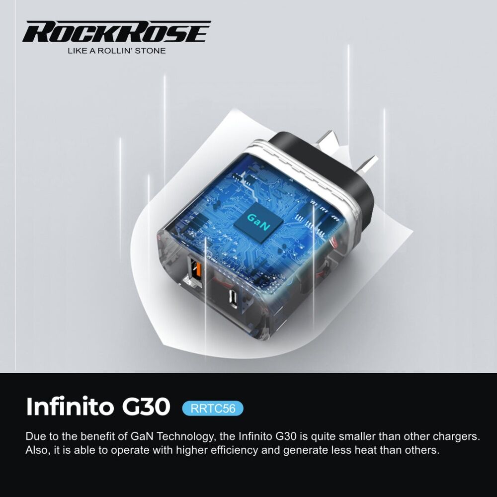 Rockrose Infinito G30 Dual Port 30W PD QC Fast Charging Power Adapter
