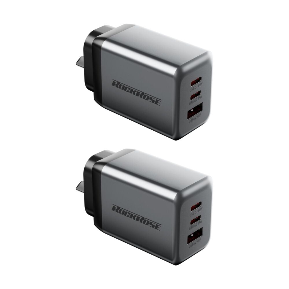 2PK Rockrose Infinito G65 3-Port 65W GaN PD QC Fast Charging Power Adapter