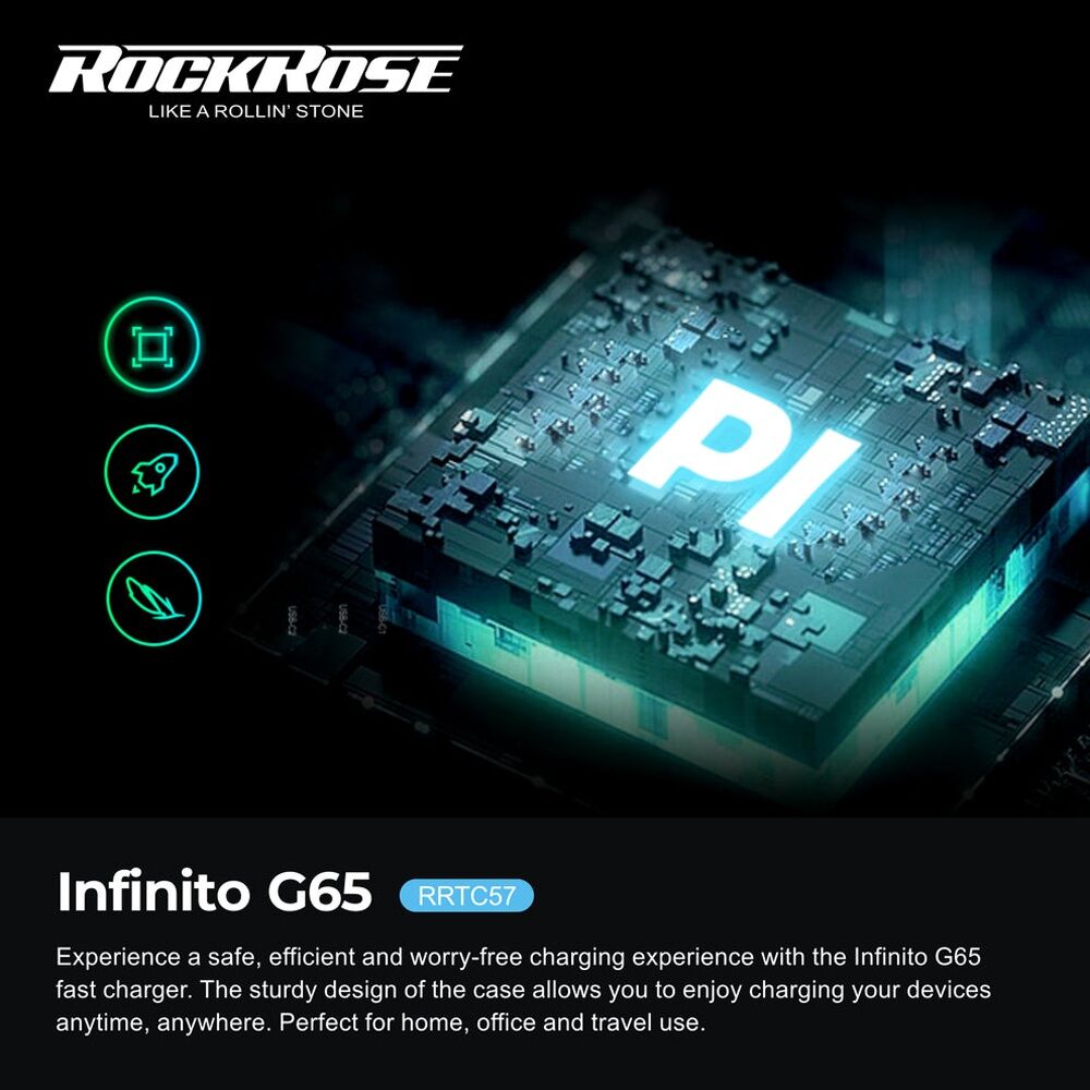 2PK Rockrose Infinito G65 3-Port 65W GaN PD QC Fast Charging Power Adapter