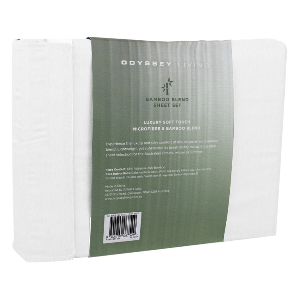 Odyssey Living Bamboo Blend Home Bedding Sheet Set w/Pillowcase White