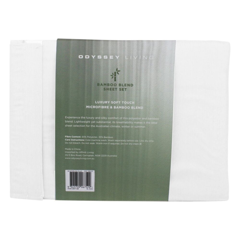 Odyssey Living Bamboo Blend Home Bedding Sheet Set w/Pillowcase White