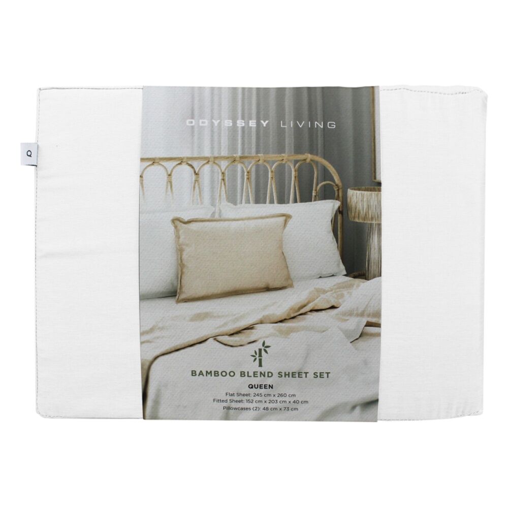 Odyssey Living Bamboo Blend Home Bedding Sheet Set w/Pillowcase White