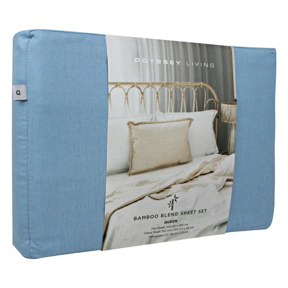 Odyssey Living Bamboo Blend Home Bedding Sheet Set w/Pillowcase Sterling Blue