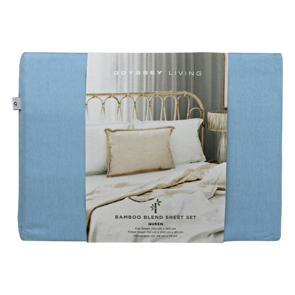 Odyssey Living Bamboo Blend Home Bedding Sheet Set w/Pillowcase Sterling Blue