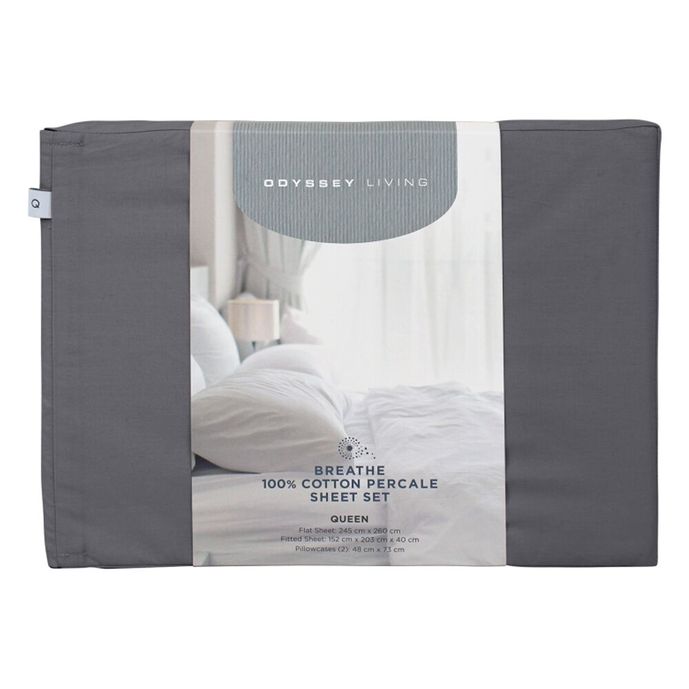 Odyssey Living Breathe Cotton Home Bedding Sheet Set Charcoal