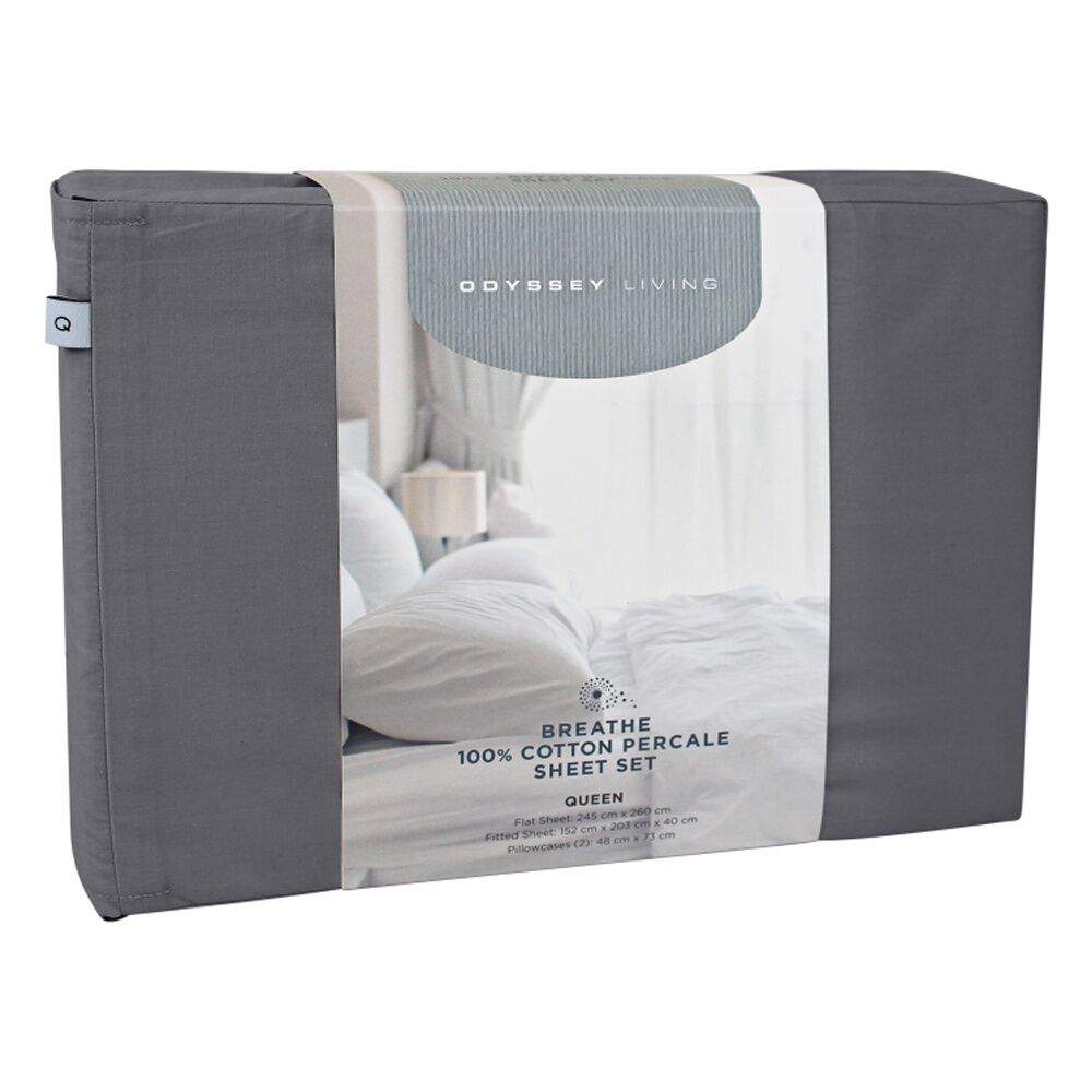 Odyssey Living Breathe Cotton Home Bedding Sheet Set Charcoal