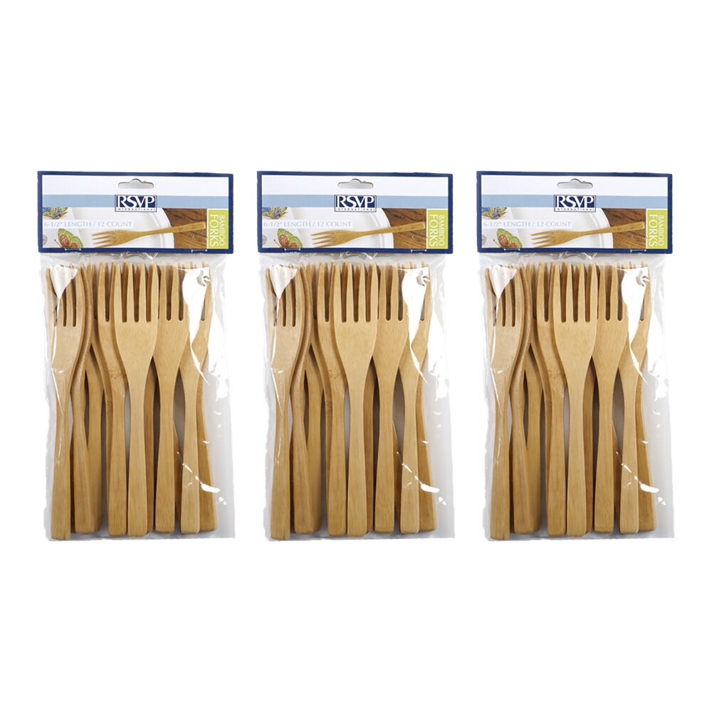 3x 12pc R.S.V.P. Bamboo Flatware Reusable Biodegradable Fork Pack 16.5cm