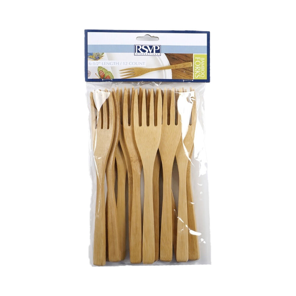 3x 12pc R.S.V.P. Bamboo Flatware Reusable Biodegradable Fork Pack 16.5cm