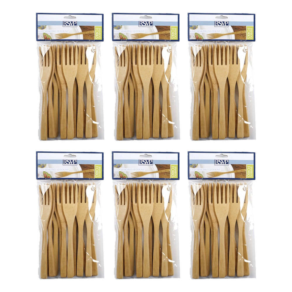 6x 12pc R.S.V.P. Bamboo Flatware Reusable Biodegradable Fork Pack 16.5cm