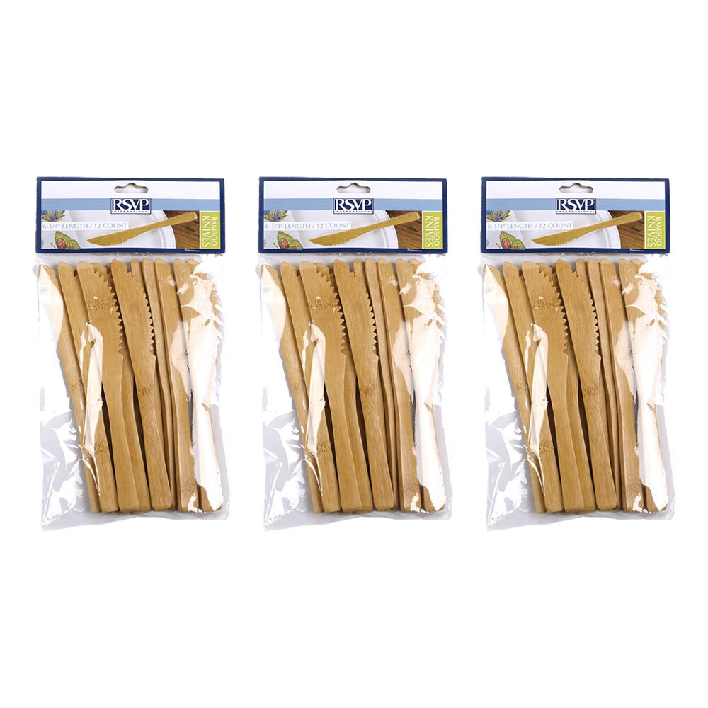 3x 12pc R.S.V.P. Bamboo Flatware Reusable Biodegradable Knife Pack 16cm