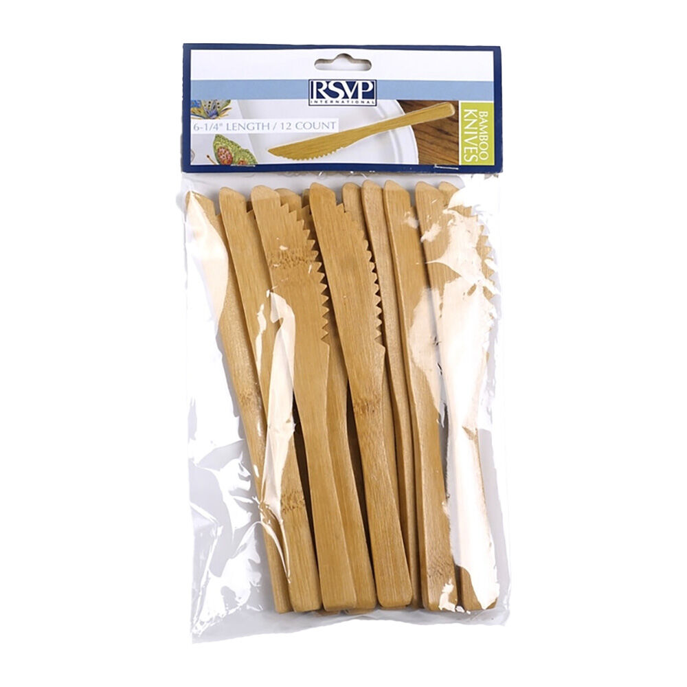 6x 12pc R.S.V.P. Bamboo Flatware Reusable Biodegradable Knife Pack 16cm