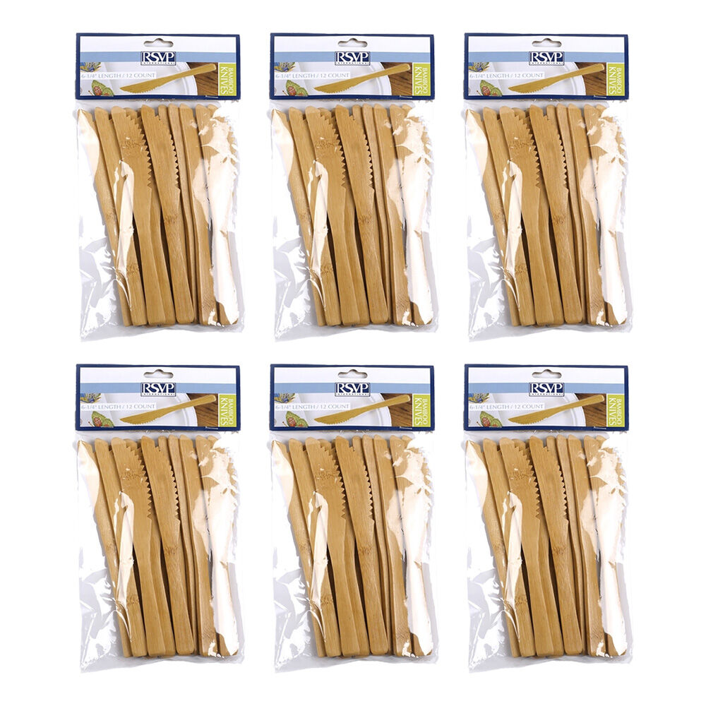 6x 12pc R.S.V.P. Bamboo Flatware Reusable Biodegradable Knife Pack 16cm
