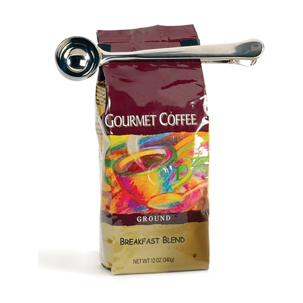 2PK R.S.V.P. Coffee Scoop N Clip Stainless Steel Durable Utensil Silver 17.7cm