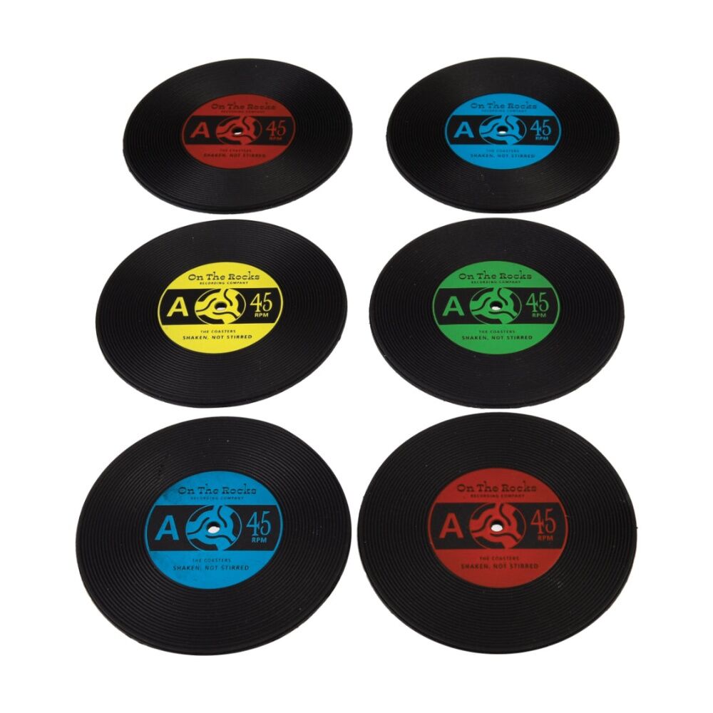 6pc Rex London Silicone Coaster Set Retro Music Vinyl Records Theme