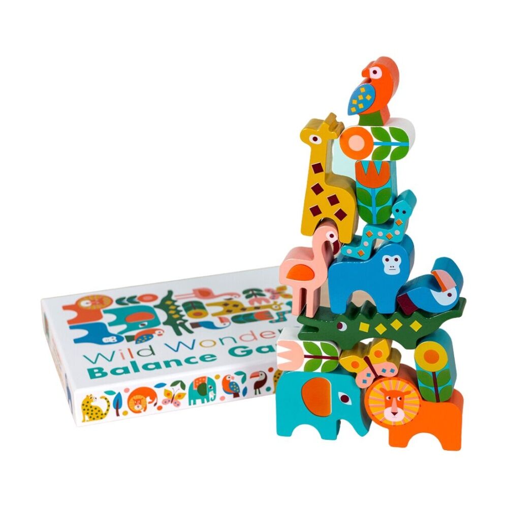 14pc Rex London Wooden Toy Wild Wonders Balance Game Jungle Animals Set 3y+