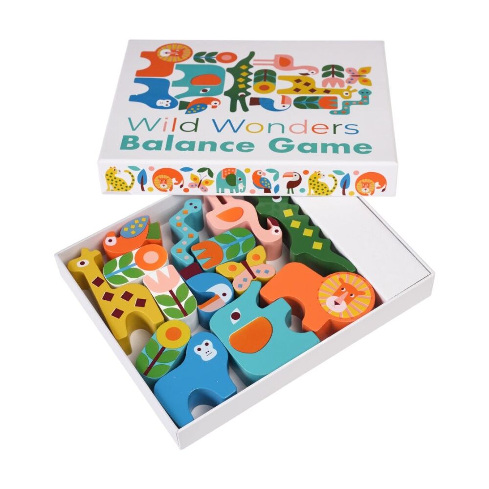 14pc Rex London Wooden Toy Wild Wonders Balance Game Jungle Animals Set 3y+