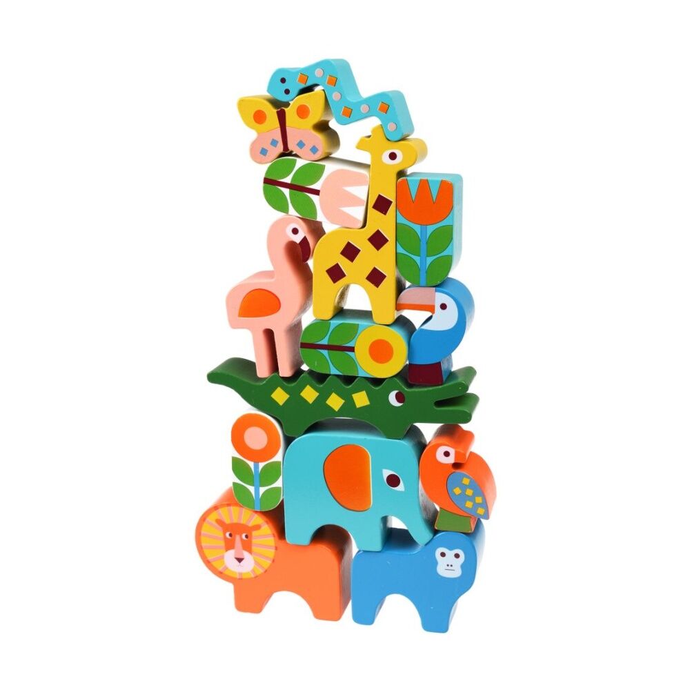 14pc Rex London Wooden Toy Wild Wonders Balance Game Jungle Animals Set 3y+