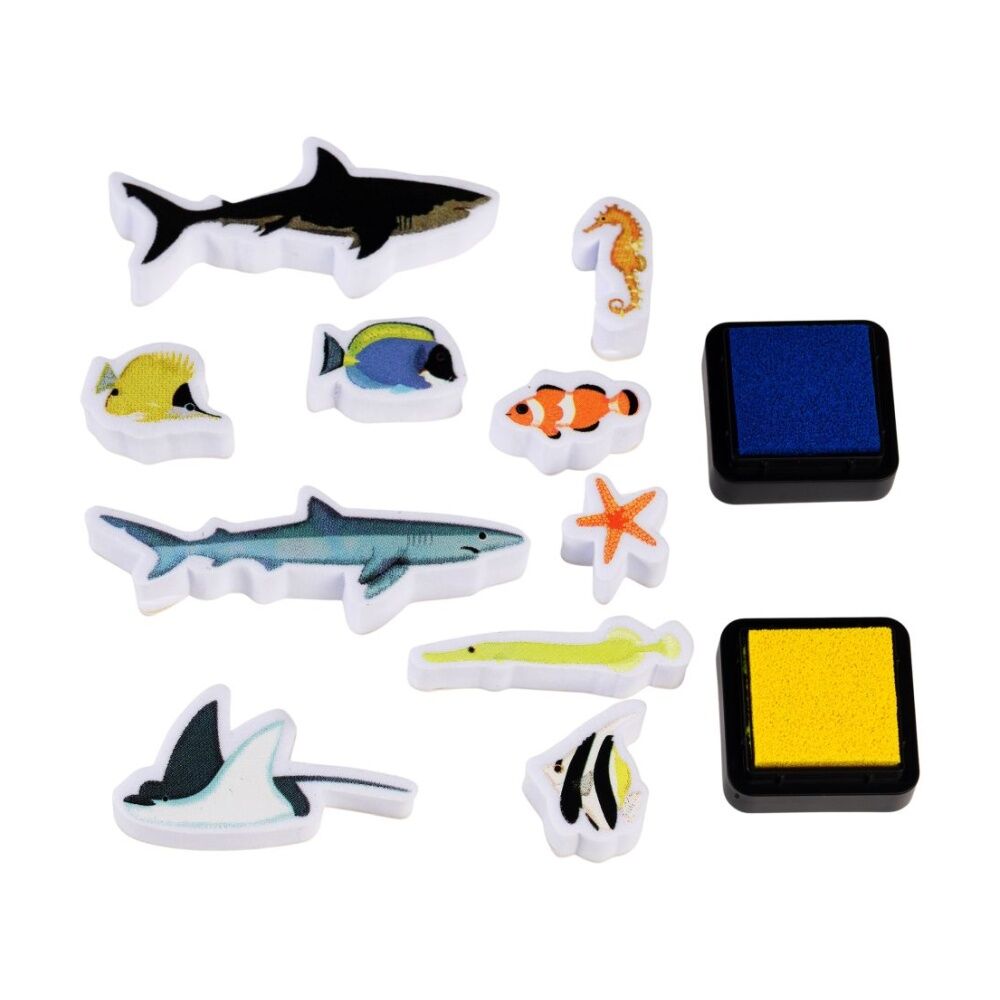 2PK Rex London Set Of Mini Stamps Ocean Theme 2 Ink Pads Kids Activity 3y+