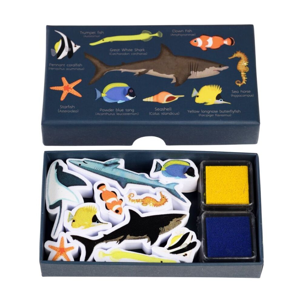 2PK Rex London Set Of Mini Stamps Ocean Theme 2 Ink Pads Kids Activity 3y+