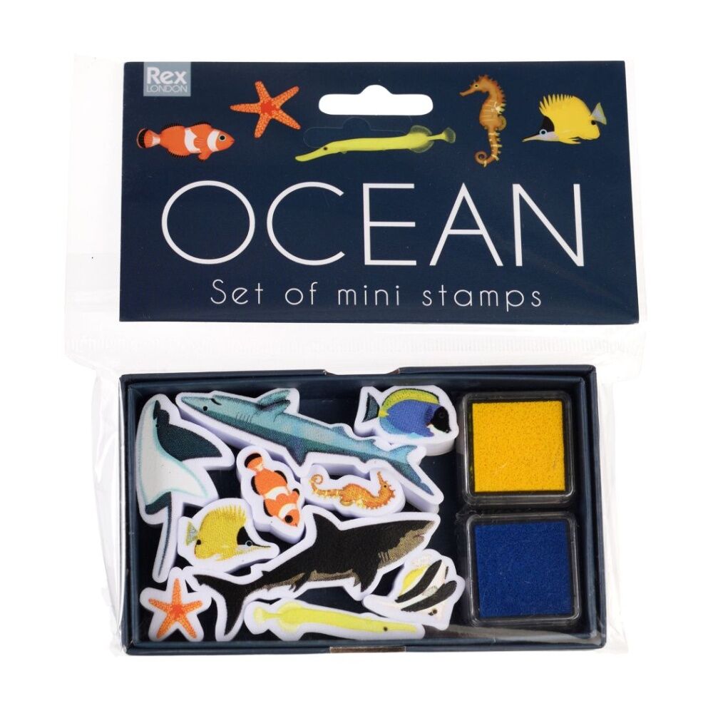 2PK Rex London Set Of Mini Stamps Ocean Theme 2 Ink Pads Kids Activity 3y+