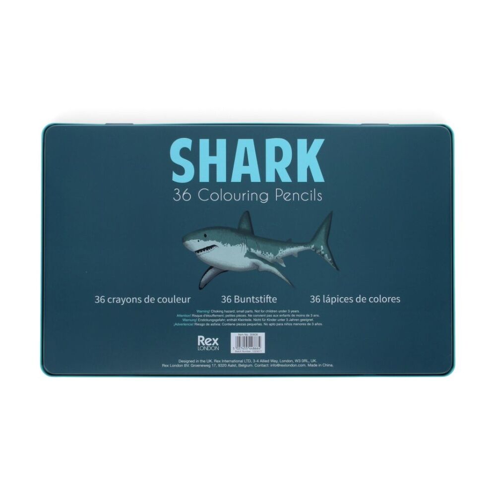 2x 36pc Rex London Colouring Pencils Set With Shark Tin Creative Drawing