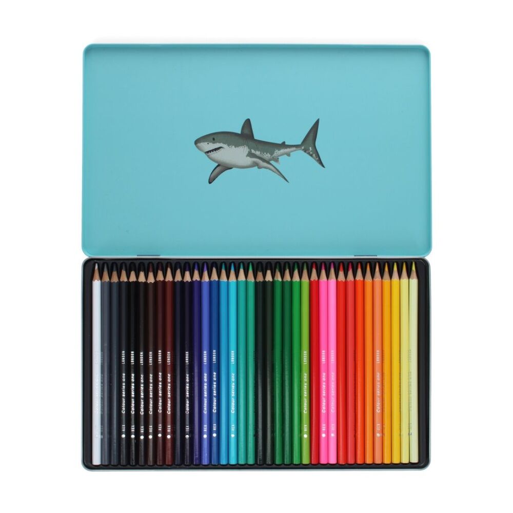 2x 36pc Rex London Colouring Pencils Set With Shark Tin Creative Drawing