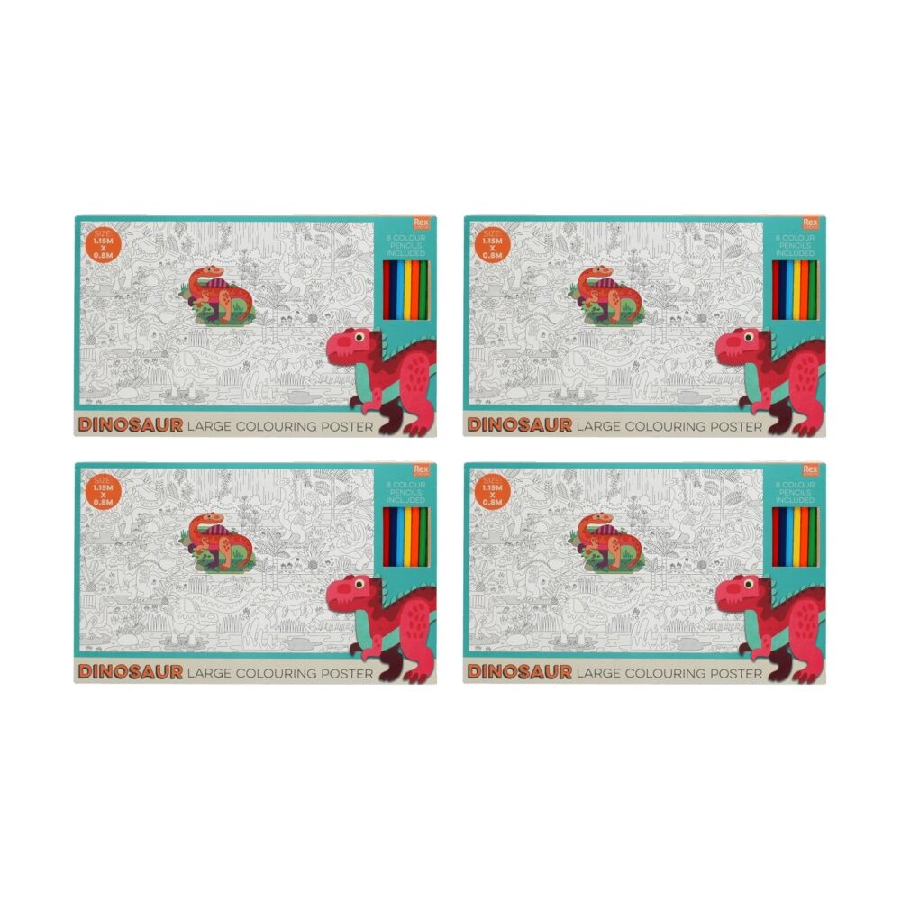 4PK Rex London Kids 3y+ Large Baby Dinos Colouring Poster W/ Pencils 100x70cm