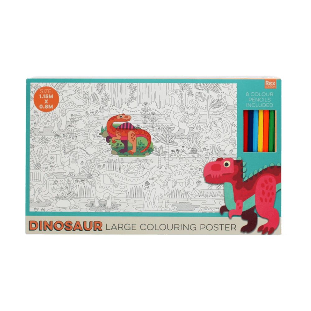4PK Rex London Kids 3y+ Large Baby Dinos Colouring Poster W/ Pencils 100x70cm