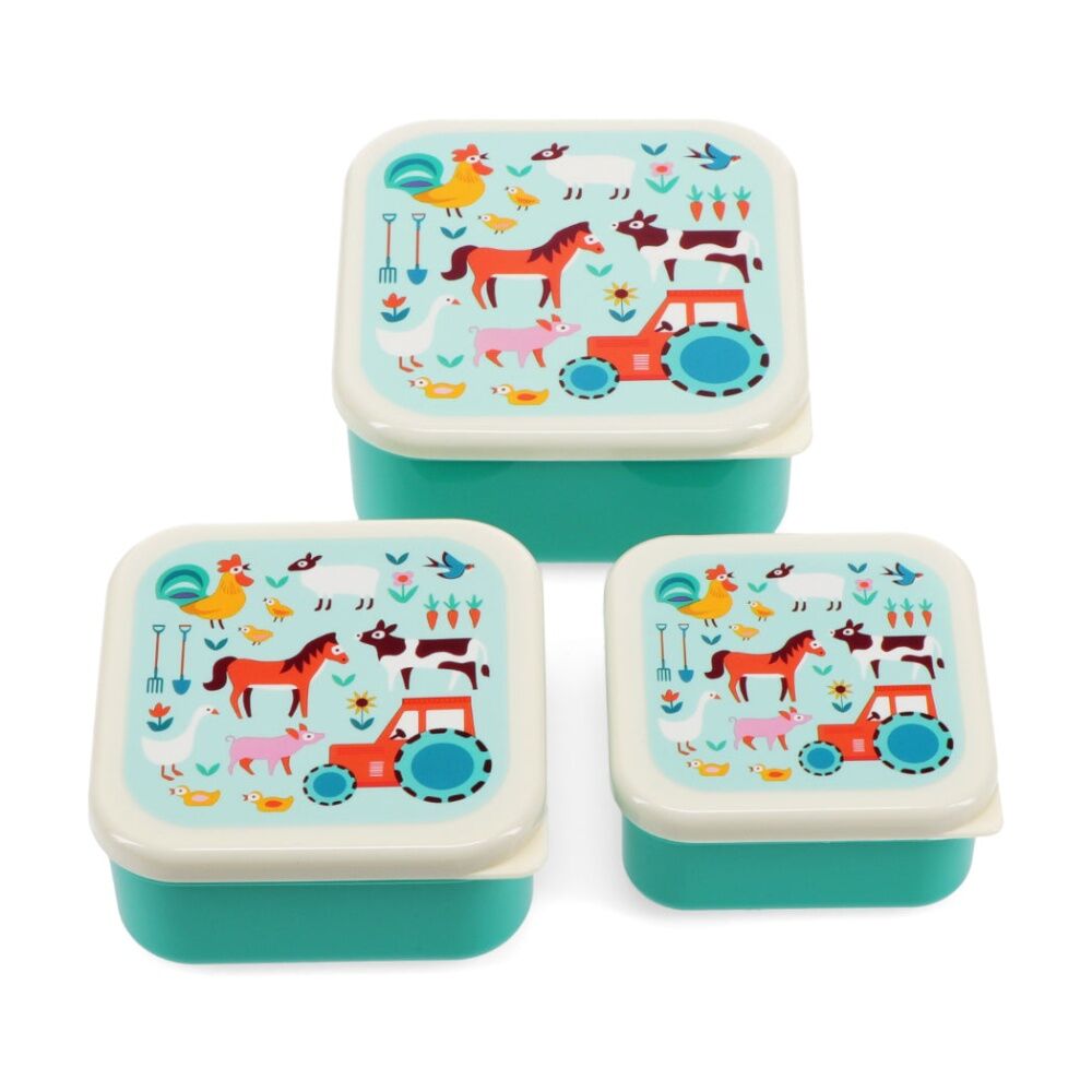 2x 3pc Rex London Snack Box Set Farmyard Nesting Lunch Boxes Assorted Sizes