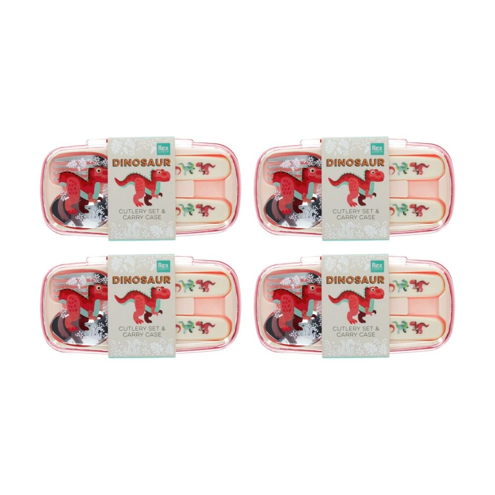4x 2pc Rex London Child Cutlery Set Baby Dino Stainless Steel With Carry Case