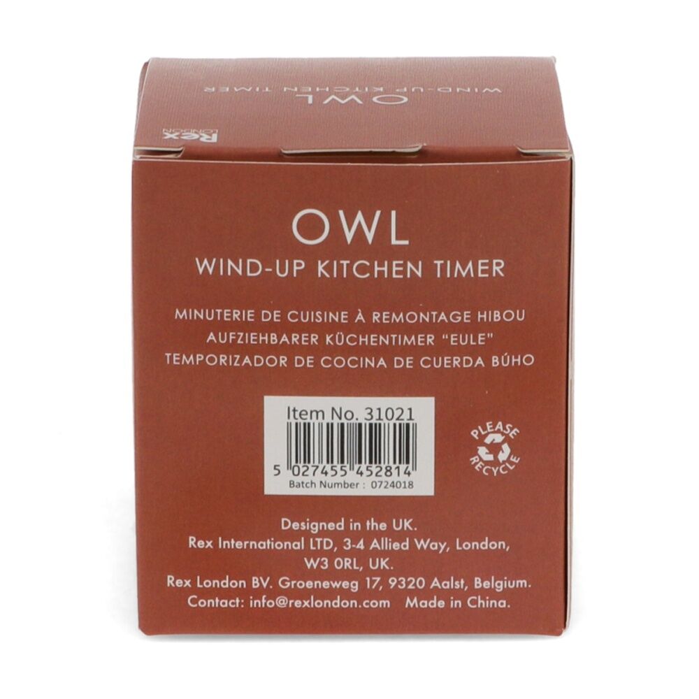 2PK Rex London Wind-Up Kitchen Timer Owl Classic Function Compact 6cm Size