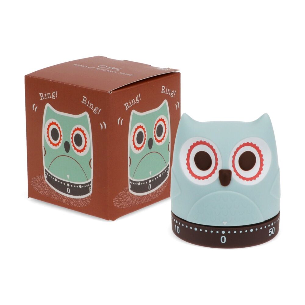 2PK Rex London Wind-Up Kitchen Timer Owl Classic Function Compact 6cm Size