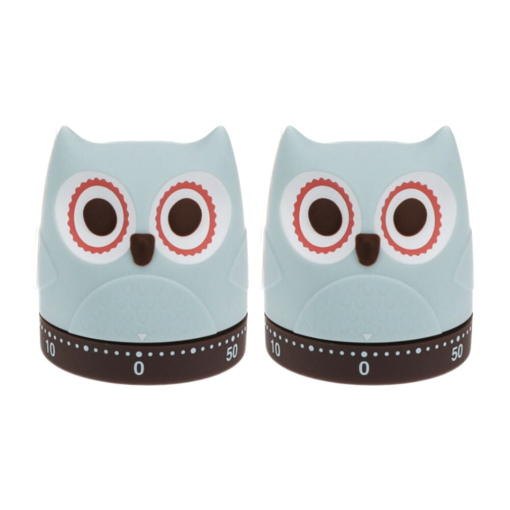 2PK Rex London Wind-Up Kitchen Timer Owl Classic Function Compact 6cm Size
