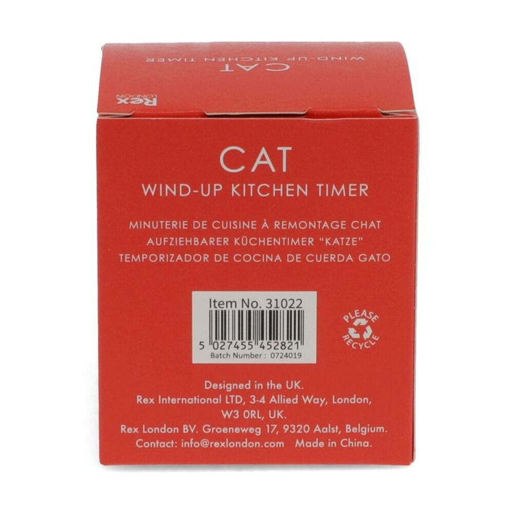 Rex London Wind-Up Kitchen Timer Cat-Shaped Compact Accessory 6x6.7cm