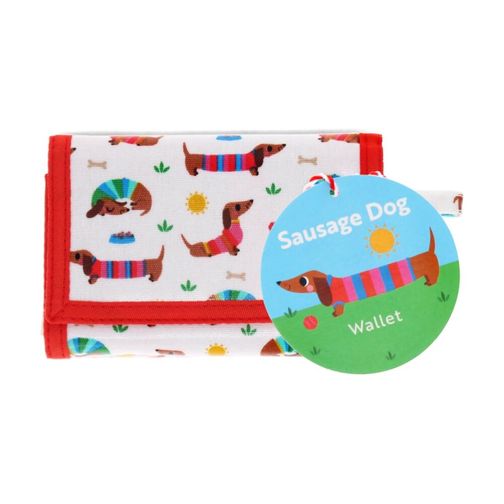 2PK Rex London Kids 3y+ Tri-Fold Child Wallet Sunny Sausage Dog Design