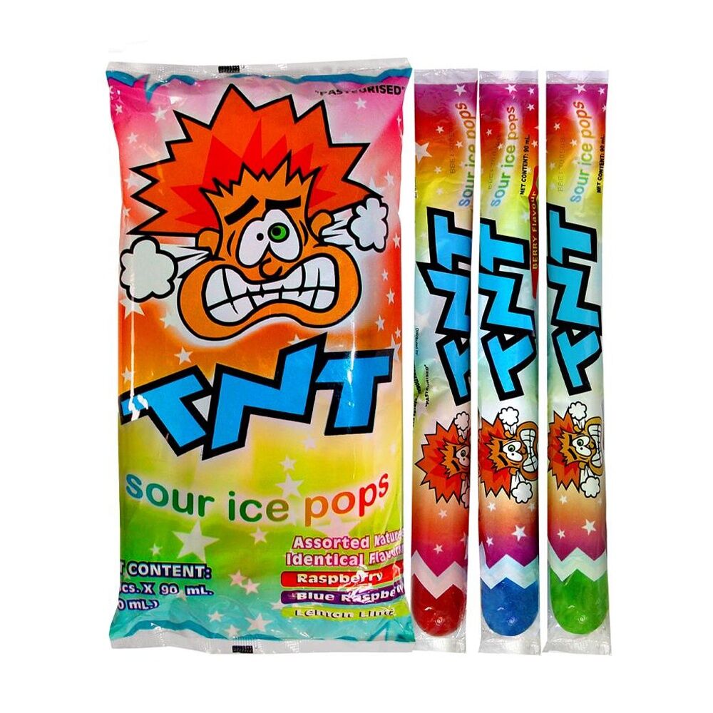 12x 10pc TNT Sour Ice Pops Bag 90ml Fruit Flavour Lollies/Gummies