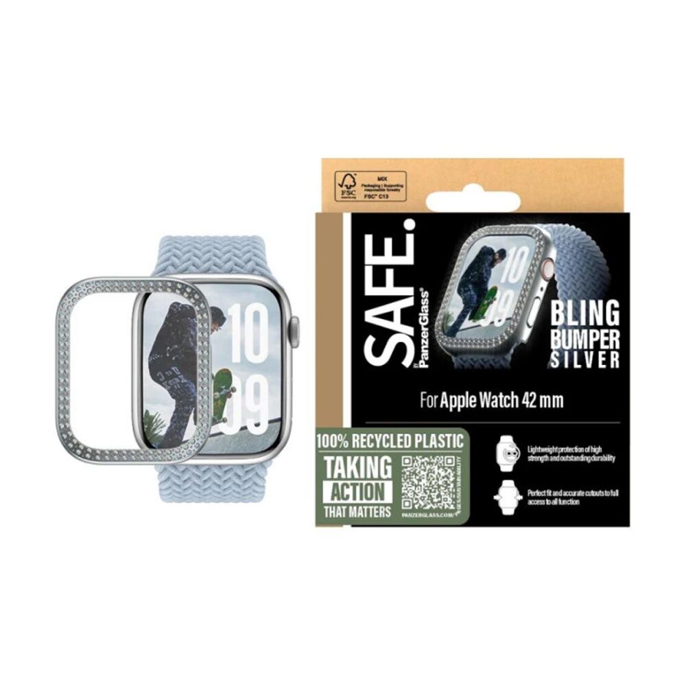 Panzer Safe by Bling Bumper - Apple Watch (41mm) Crystal Protective Case Silver