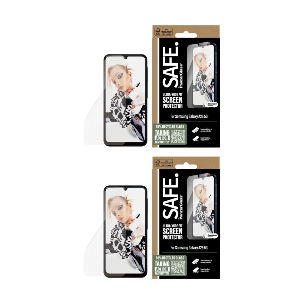 2PK Panzer SAFE by UtraWide Fit SP - Samsung A26 5G Durable Device Shield Clear
