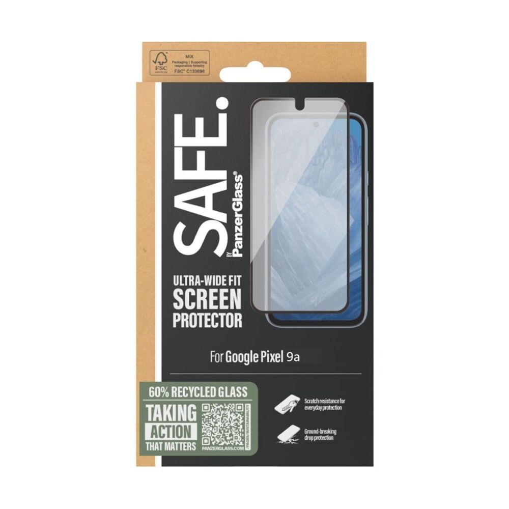 Panzer SAFE by UltraWide Fit SP - Pixel 9a Recycled Glass Protector Clear