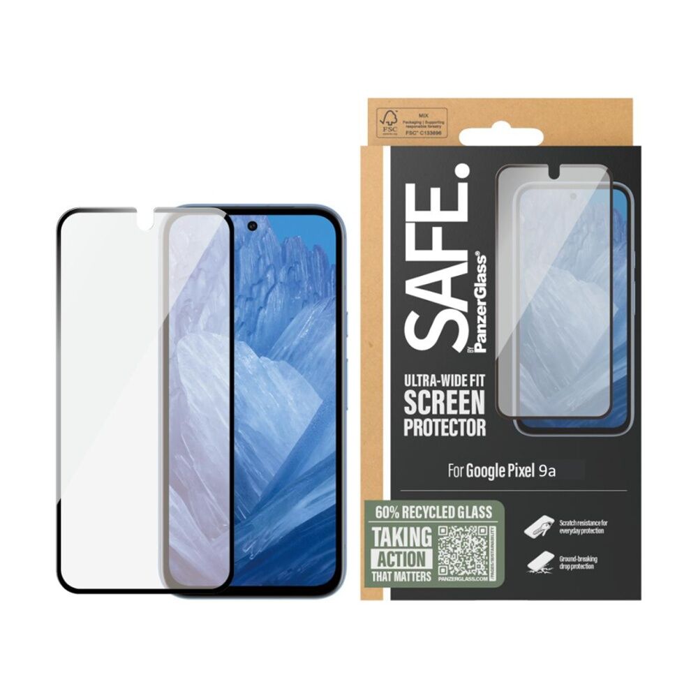 Panzer SAFE by UltraWide Fit SP - Pixel 9a Recycled Glass Protector Clear