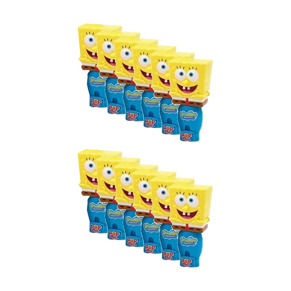 12PK Pop Pals Spongebob Characters Fruit Flavoured Lollipop Toy 8g Assorted