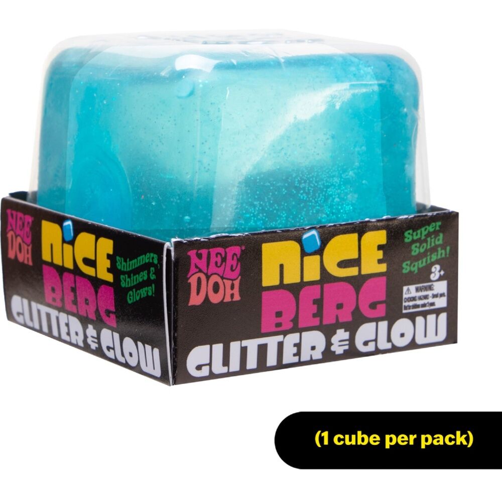 Schylling Glitter Glow Niceberg Nee Doh Large Super Solid Squishy Cube Blue