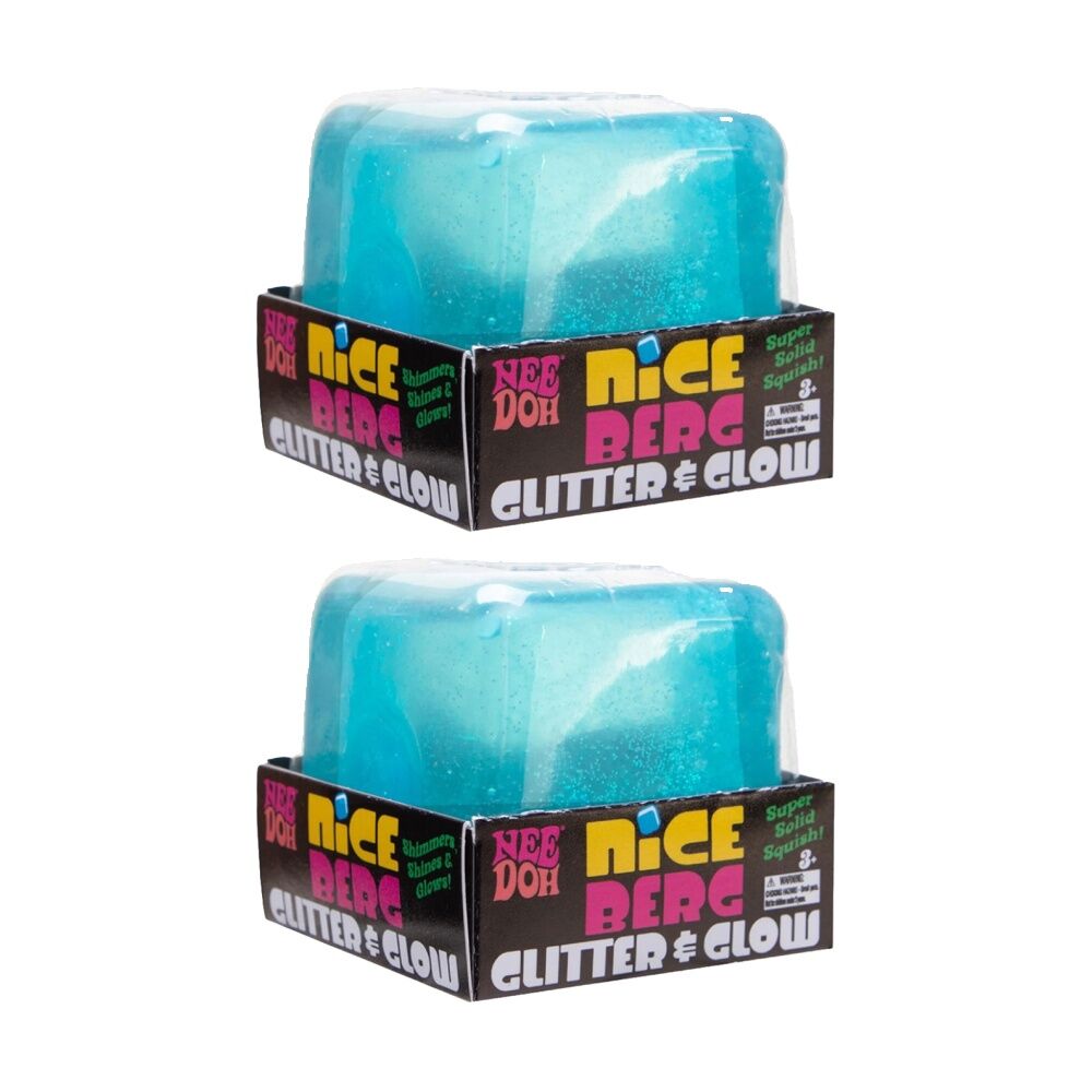 2x Schylling Glitter Glow Niceberg Nee Doh Large Super Solid Squishy Cube Blue