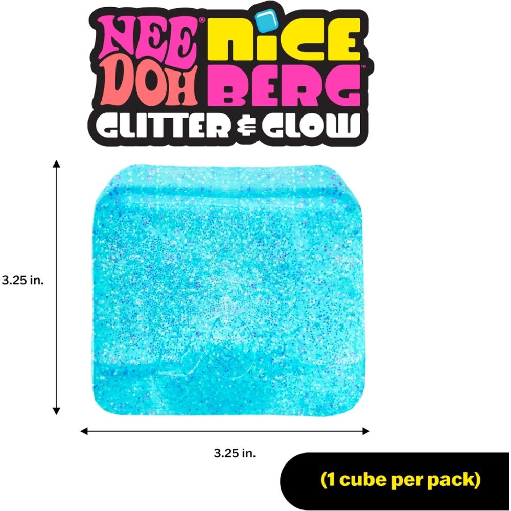 2x Schylling Glitter Glow Niceberg Nee Doh Large Super Solid Squishy Cube Blue