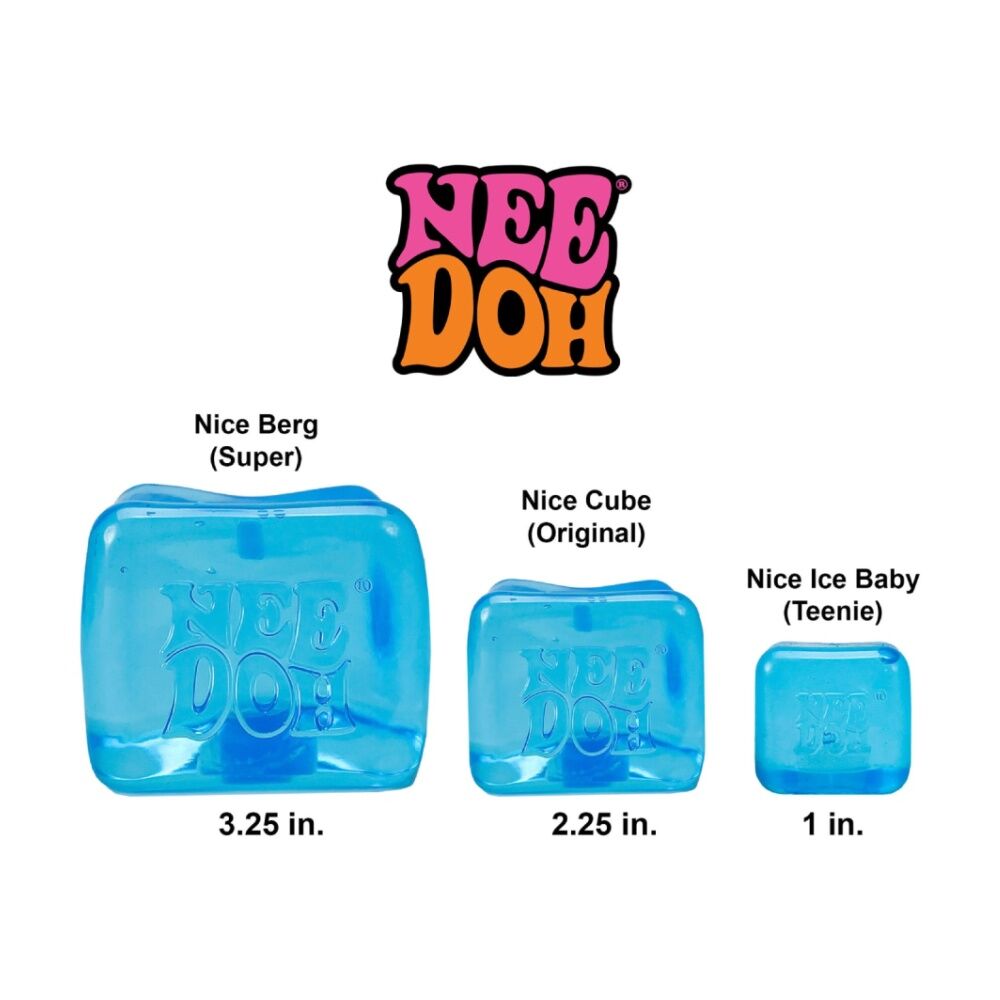2x Schylling Glitter Glow Niceberg Nee Doh Large Super Solid Squishy Cube Blue
